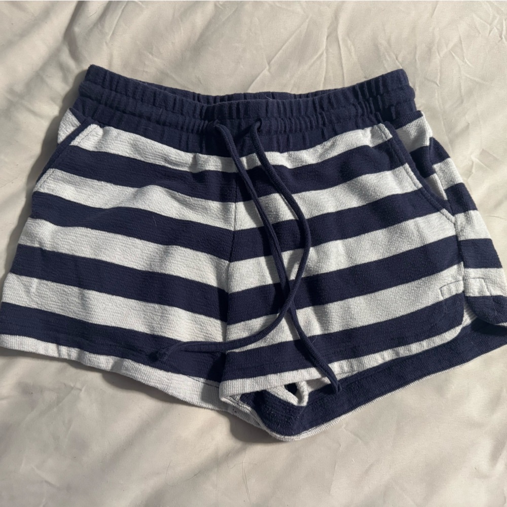 Navy & White Striped Terry Shorts